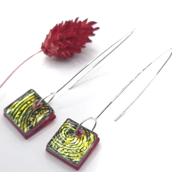 Boucles d'oreilles en verre fusionné et argent