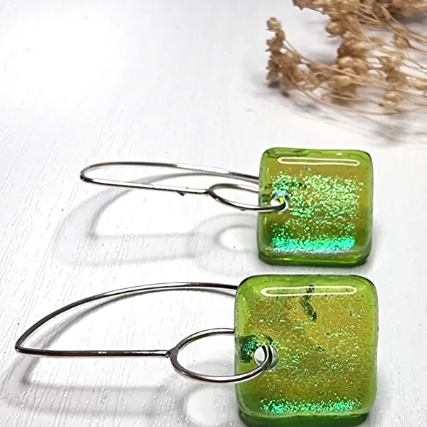 Boucles d'oreilles en verre fusionné et argent